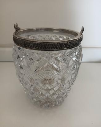 Porta ghiaccio in cristallo molato ed argento 800