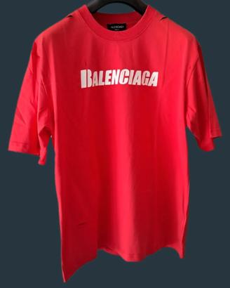 T-shirt Balenciaga Rossa M Distressed Tee