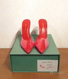 Sandali con tacco, pelle vernice, pvc, rosso, n.41