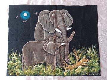 Dipinto 2 Elefanti su tessuto