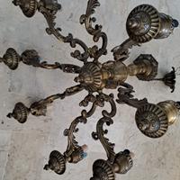 Lamp. bronzo  8 luci con vetri