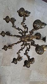 Lamp. bronzo  8 luci con vetri