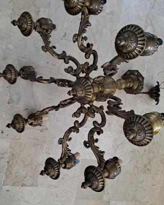 Lamp. bronzo  8 luci con vetri