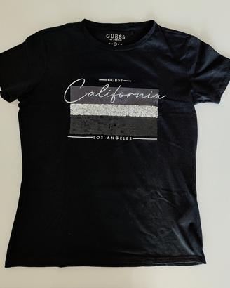 T-shirt nera con paillettes Guess 
