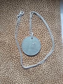 Argento Collana Con Ciondolo Moneta Anni 20