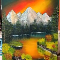 Quadro ad olio su tela paesaggio di montagna