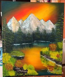 Quadro ad olio su tela paesaggio di montagna