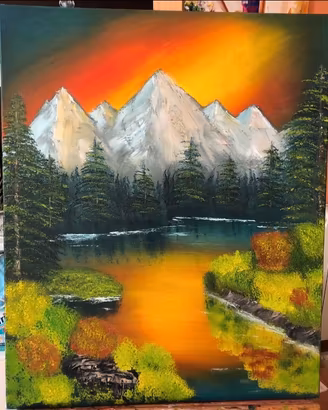 Quadro ad olio su tela paesaggio di montagna