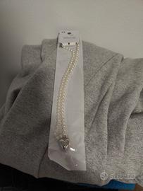 collana con perline e cuore argentato 