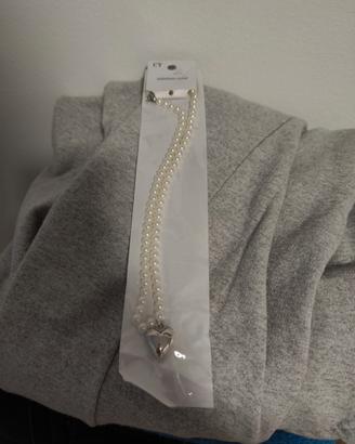 collana con perline e cuore argentato 