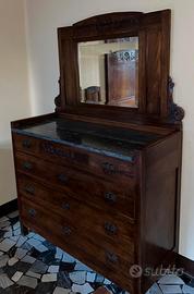 Comò (cassettiera) grande in legno e marmo