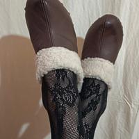 zoccoli legno tacco con pelliccia sintetica 35