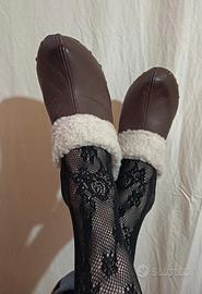 zoccoli legno tacco con pelliccia sintetica 35