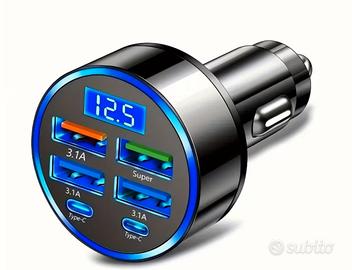 Caricatore da auto rapido 6-in-1, supporta USB-C, 