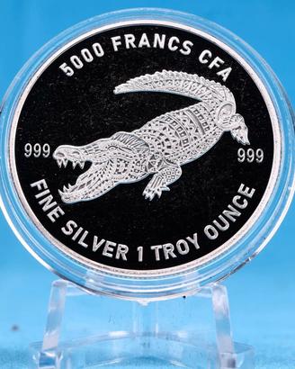 Tchad 2022 - 5000 Francs Mandala Crocodile 1 oz Ag