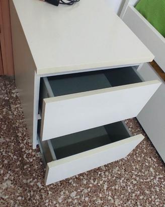 Comodino legno bianco con 2 cassetti