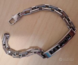 Bracciale uomo in acciaio con cristalli neri