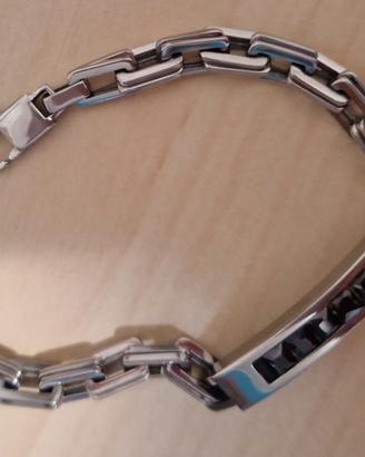Bracciale uomo in acciaio con cristalli neri