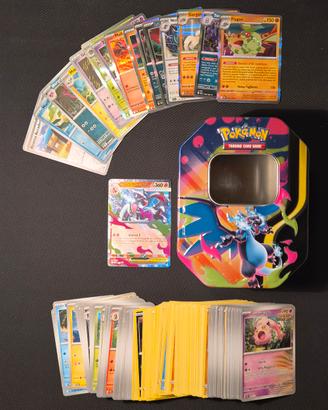 200 Carte Pokémon+TIN+Promo Charizard+15 brillanti