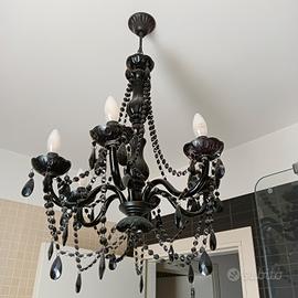 Lampadario Barocco Vintage Vetro Nero  6 Luci