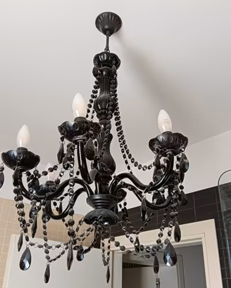 Lampadario Barocco Vintage Vetro Nero  6 Luci