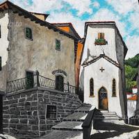 "Fiumalbo, centro storico" dipinto di L.Mesini