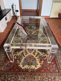 Tavolino da salotto in cristallo e plexiglass