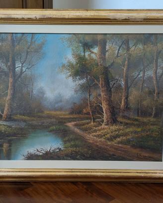 Quadro olio su tela di paesaggio boschivo