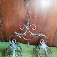 Lampadario vintage in ferro battuto 2 luci 