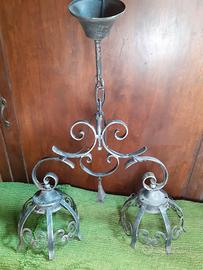 Lampadario vintage in ferro battuto 2 luci 