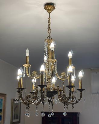 Lampadario 12 luci ottone e cristallo