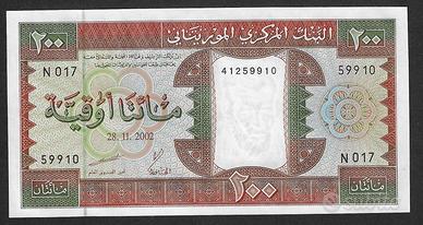 Mauritania - banconota FdS UNC da 200 Ouguiya 2002