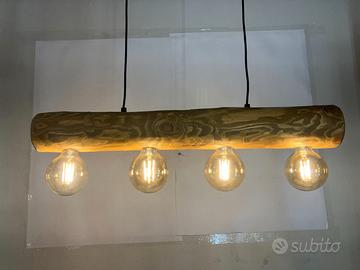 Lampadario 4 luci tronchetto legno