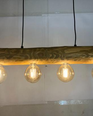 Lampadario 4 luci tronchetto legno