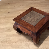 Tavolino da Tè/Caffè in Legno con Inserto in Ratta