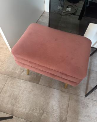 4 sedie e Pouf Contenitore in Velluto Rosa Cipria