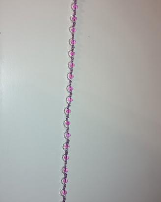 collana uncinetto con perline rosa e srgento