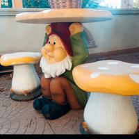 Tavolino nano giardino+2 sgabelli fungo