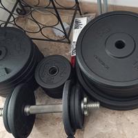 Attrezzatura palestra pesi bilanciere dischi ghisa