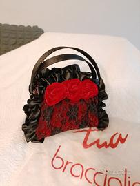 BORSA TUA BRACCIALINI VELLUTO RASO NERO  E PIZZO 