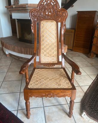 Coppia Poltrone Trono Coloniale Teak Massello -