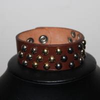 Bracciale in Vera Pelle Marrone con Borchie