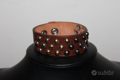 Bracciale in Vera Pelle Marrone con Borchie