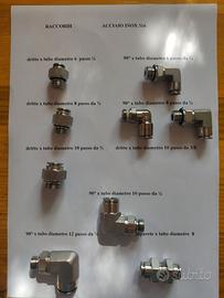 Raccordi acqua/aria / vino. In inox  e  pvc