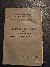 Libretto circolazione motociclo anni 50