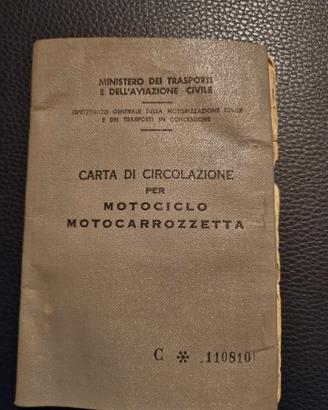 Libretto circolazione motociclo anni 50
