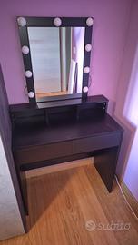Mobile Vanity Nero con Specchio Luci LED