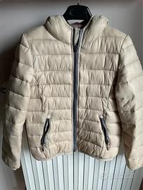 Piumino corto donna beige con cappuccio