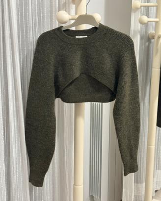 Maglione H&M corto in maglia verde scuro
