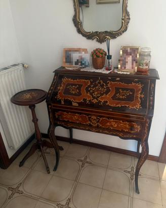 scrittoio ribalta intarsiato elegante + tavolino
